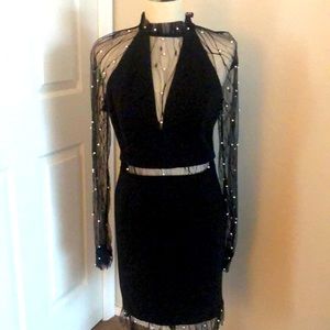 Fashion Nova Black/Pearl Sheer Dress - Size L